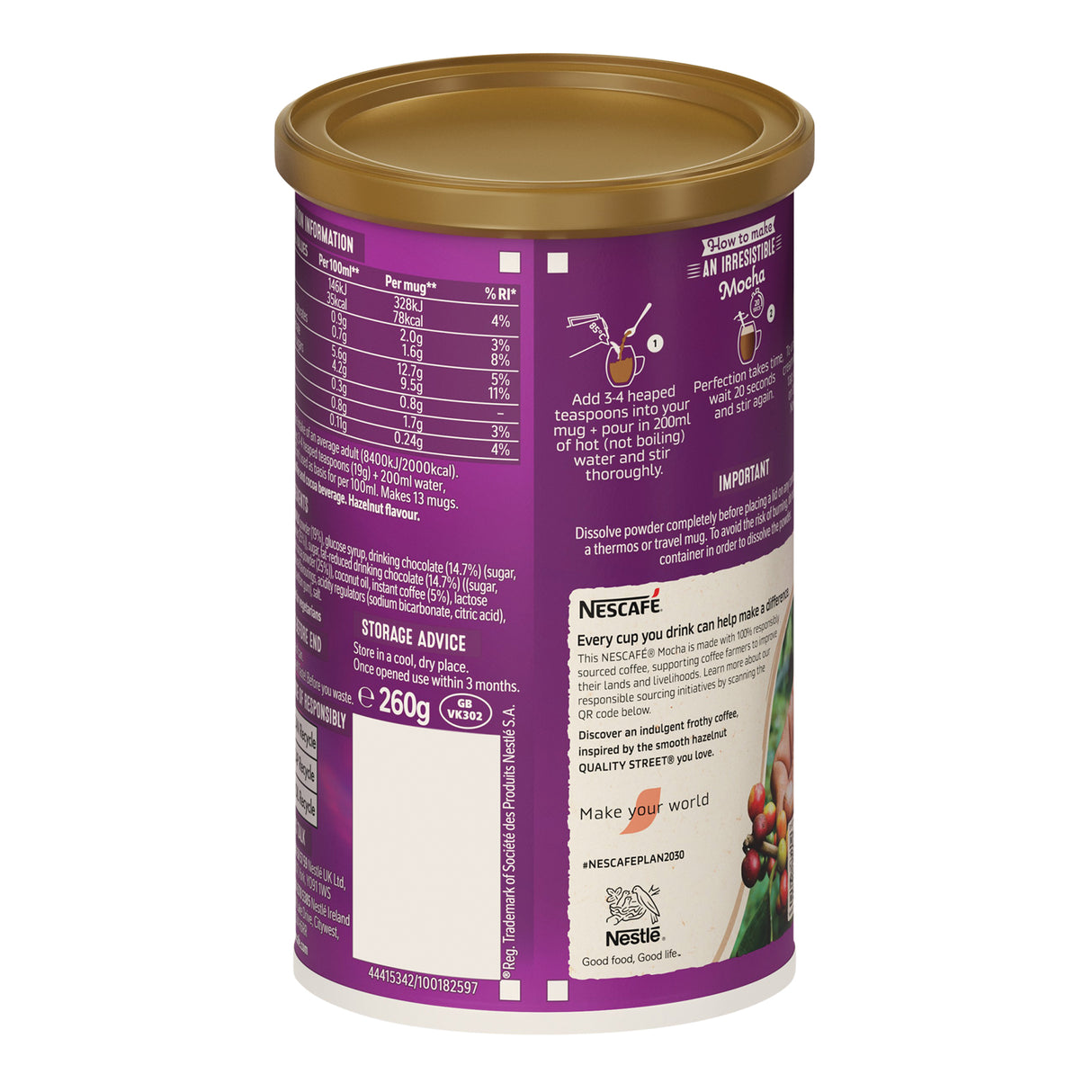 Nescafe Quality Street Green Triangle Hazelnut Mocha Coffee 260g Tub
