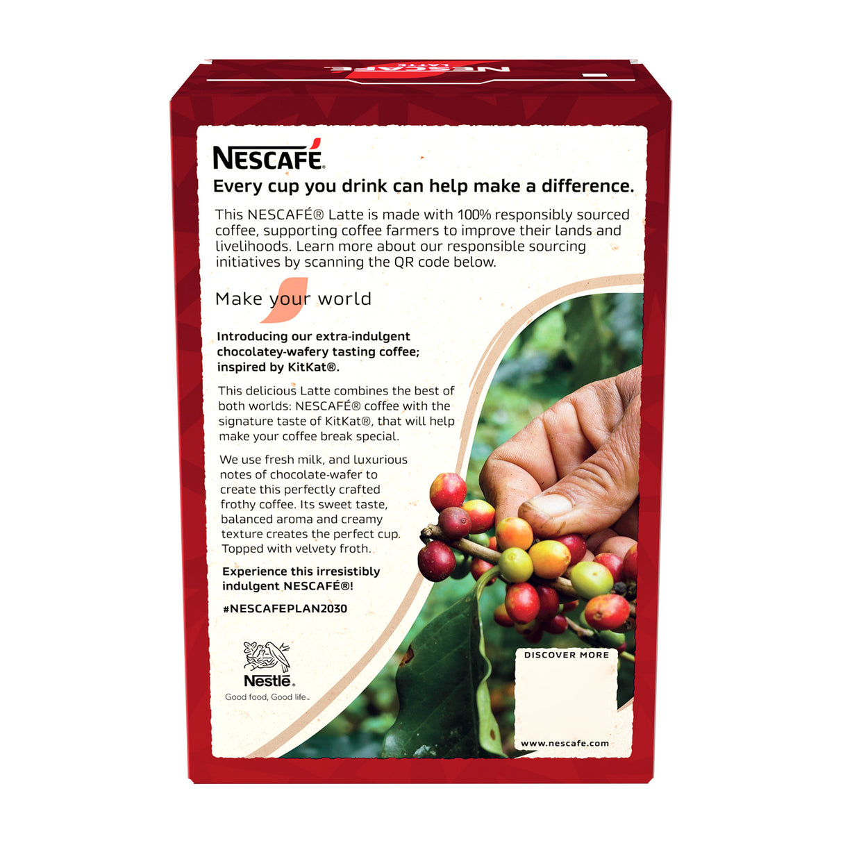 Nescafe coffee packaging with text and coffee beans illustration