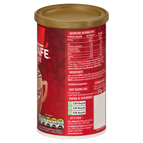 Nescafe Kitkat Latte Chocolate Latte Tub reverse showing nutritional info