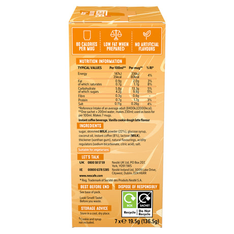 Nestle Nesquik instant coffee packaging with nutrition information and ingredients list on a white background