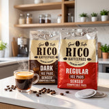 Rico Dark and Regular Coffee Pads in a kitchen