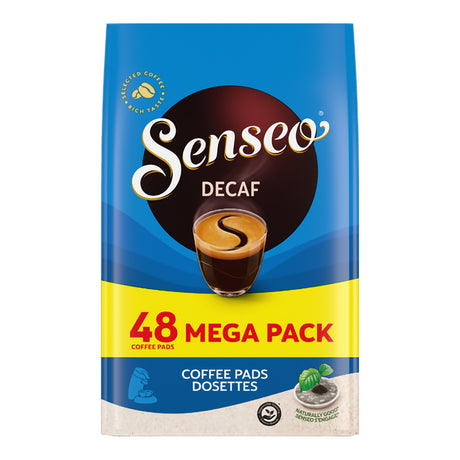 Senseo Decaf coffee pads packaging on a white background