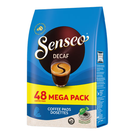 Senseo Decaf coffee pads package on a white background