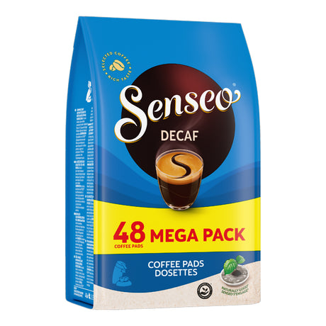 Senseo Decaf coffee pads packaging on a white background