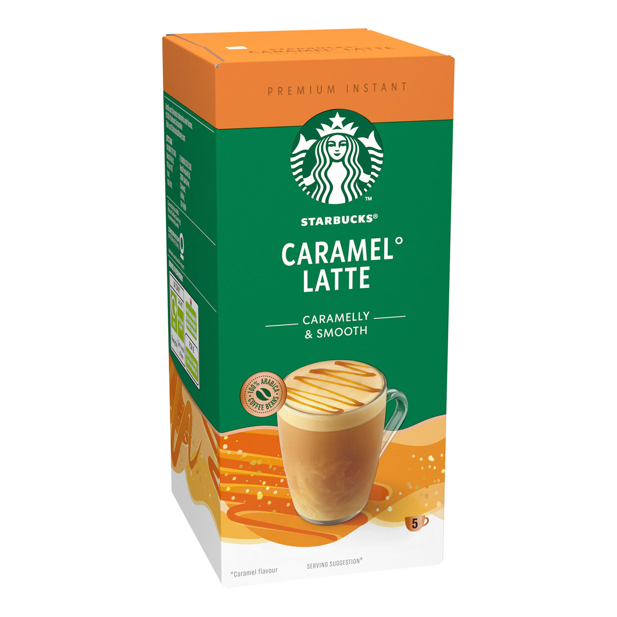 Starbucks Caramel Latte instant coffee packaging on a white background