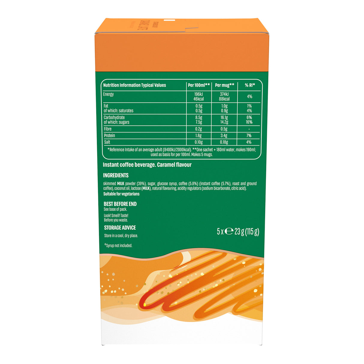 Starbucks Caramel Latte Premium Instant Coffee Sachets with nutritional information 