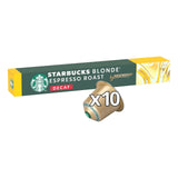 Starbucks Blonde Espresso Roast decaf coffee capsule with packaging on a white background