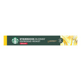 Starbucks Blonde Espresso Roast decaf Nespresso capsule packaging on a white background