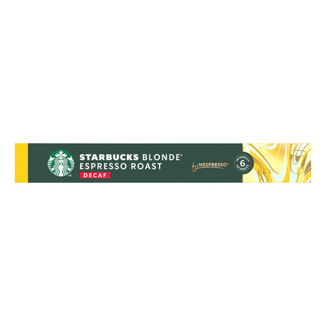 Starbucks Blonde Espresso Roast decaf Nespresso capsule packaging on a white background
