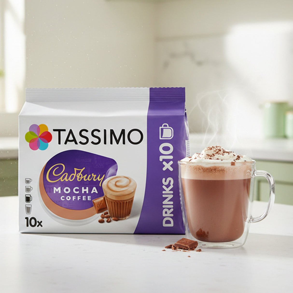 Tassimo Cadbury Mocha coffee in a kitchen