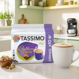 Tassimo Cadbury Pistachio coffee pod packaging in a kitchen