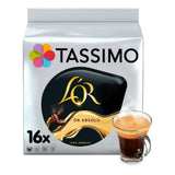 Tassimo coffee pod packaging with L'Or Absolu branding on a white background