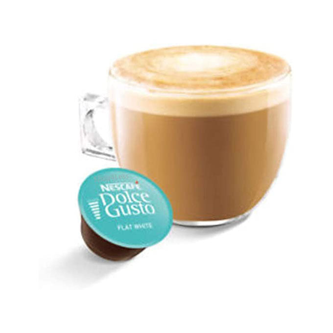 Cup of Dolce Gusto Flat White with coffee pod