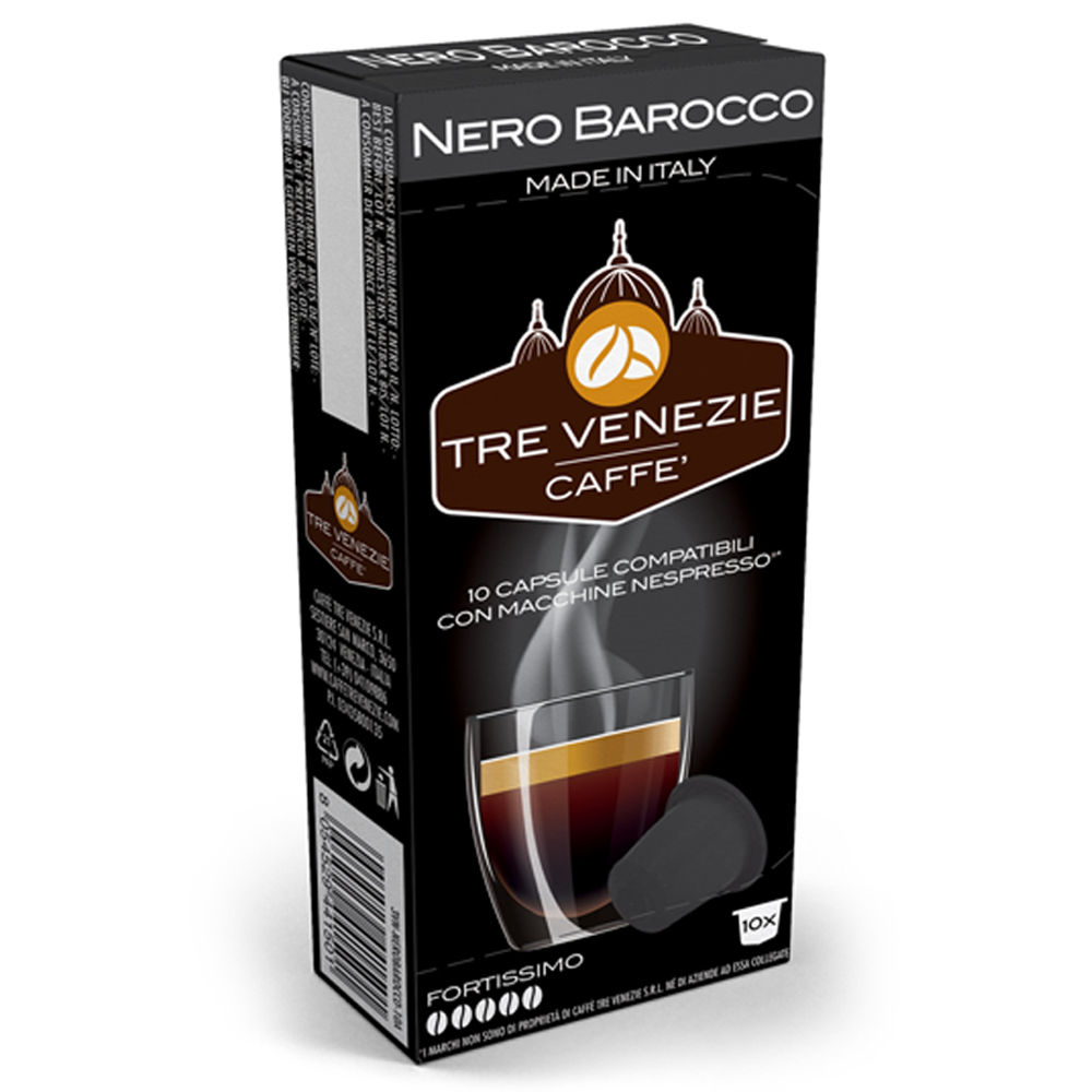 Tre Venezie Caffe Nero Barocco 10 Capsule Nespresso Compatible Pods