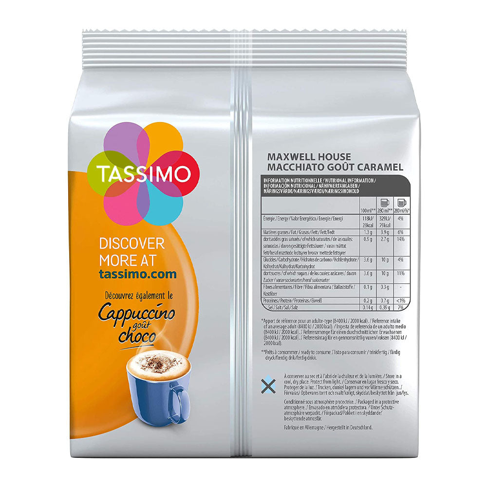 Tassimo Maxwell House Macchiato Caramel Coffee Pods back of packet