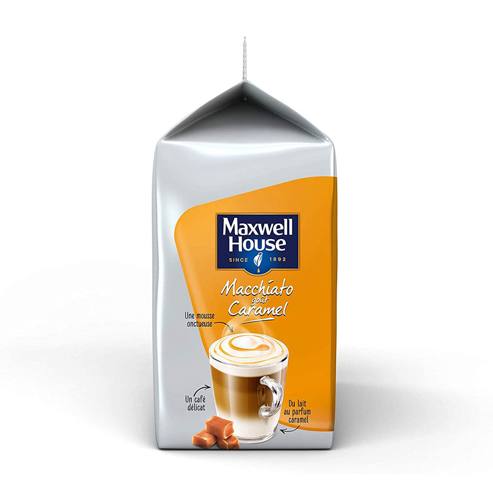 Tassimo Maxwell House Macchiato Caramel Coffee Pods side of packet