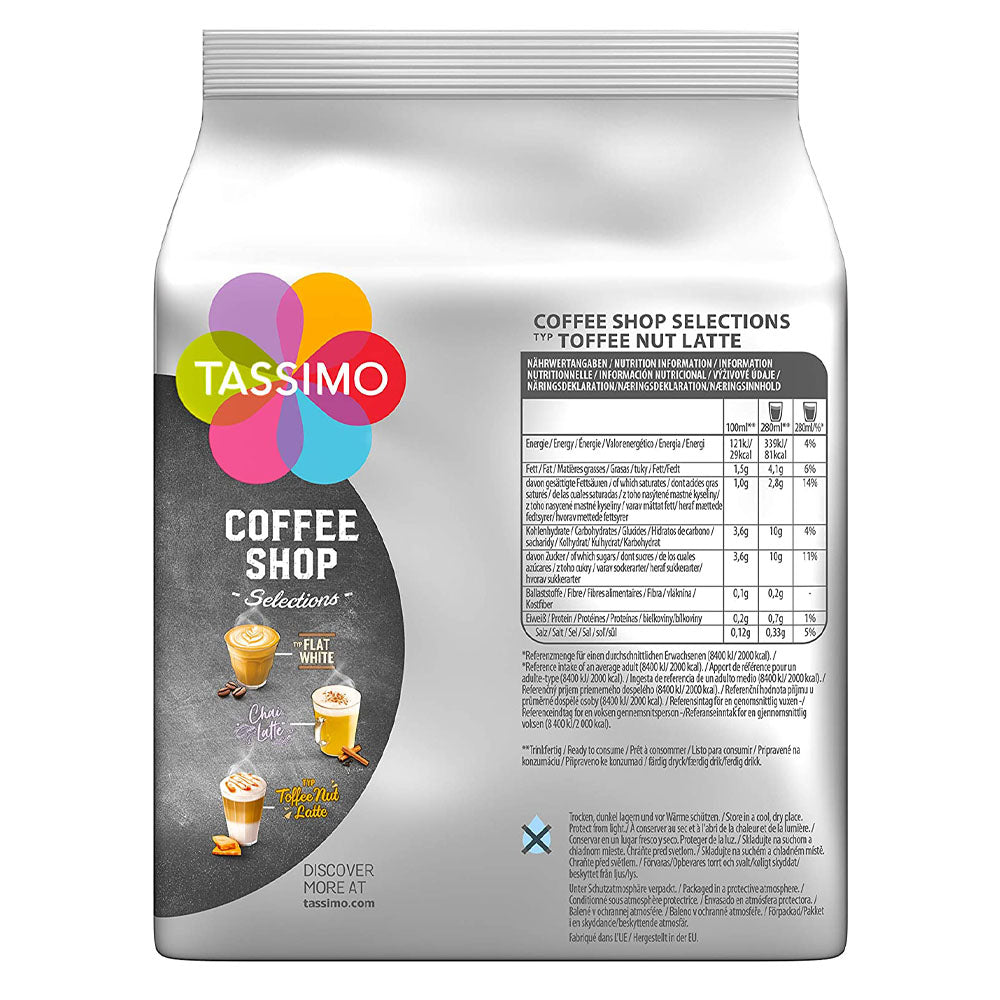 Tassimo Selections Toffee Nut Latte Coffee Pods back of packet