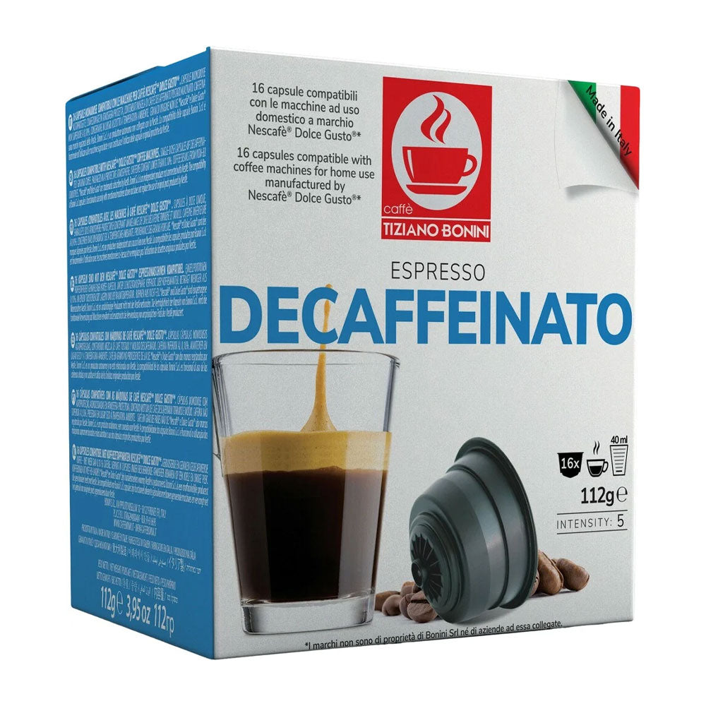 Tiziano Bonini Dolce Gusto Compatible Espresso Decaf Coffee Pods